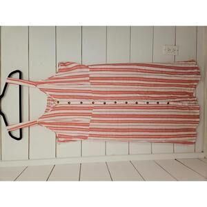 Terra & Sky | Dresses | Terra And Sky Linen Striped Dress Tank Button  Womens 4x Pockets Red White Midi | Poshmark
